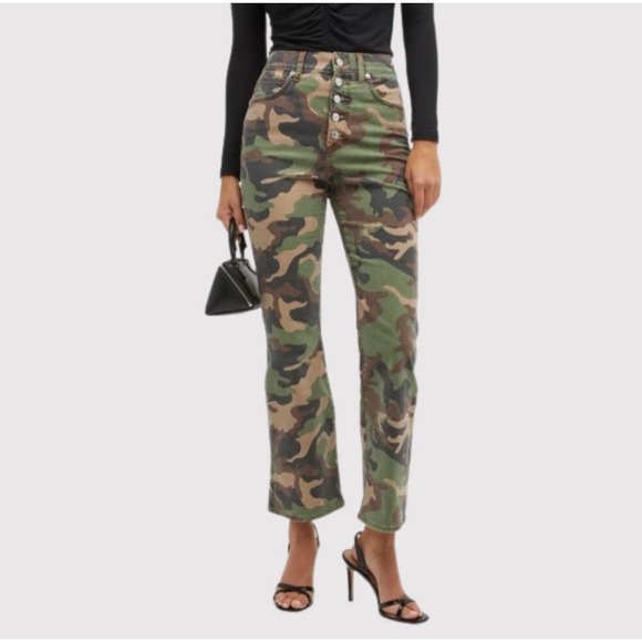 Veronica Beard Carly Kick Flare High Rise Jeans Camo Print Button Fly Size 24